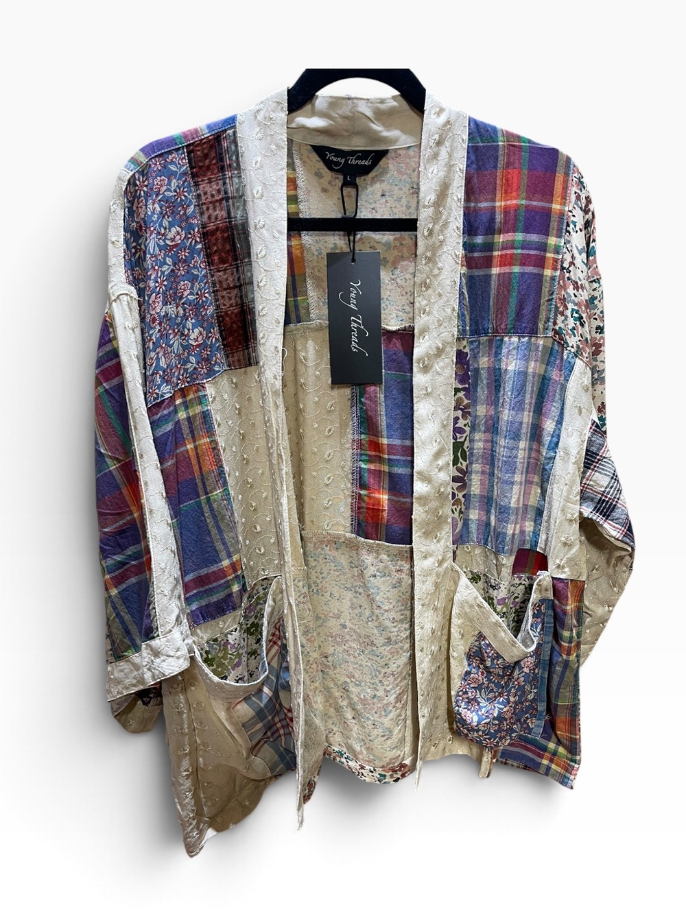 Young Threads Plaid Patchwork Kimono